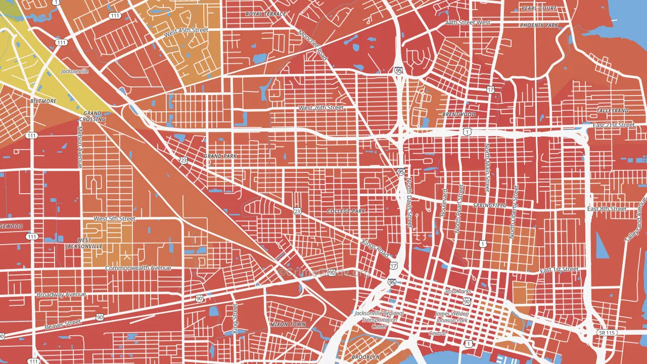 Mid-Westside, Jacksonville, FL Map of Robbery Rates