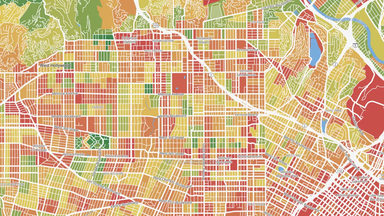 Mid Wilshire, Los Angeles, CA Map of Robbery Rates