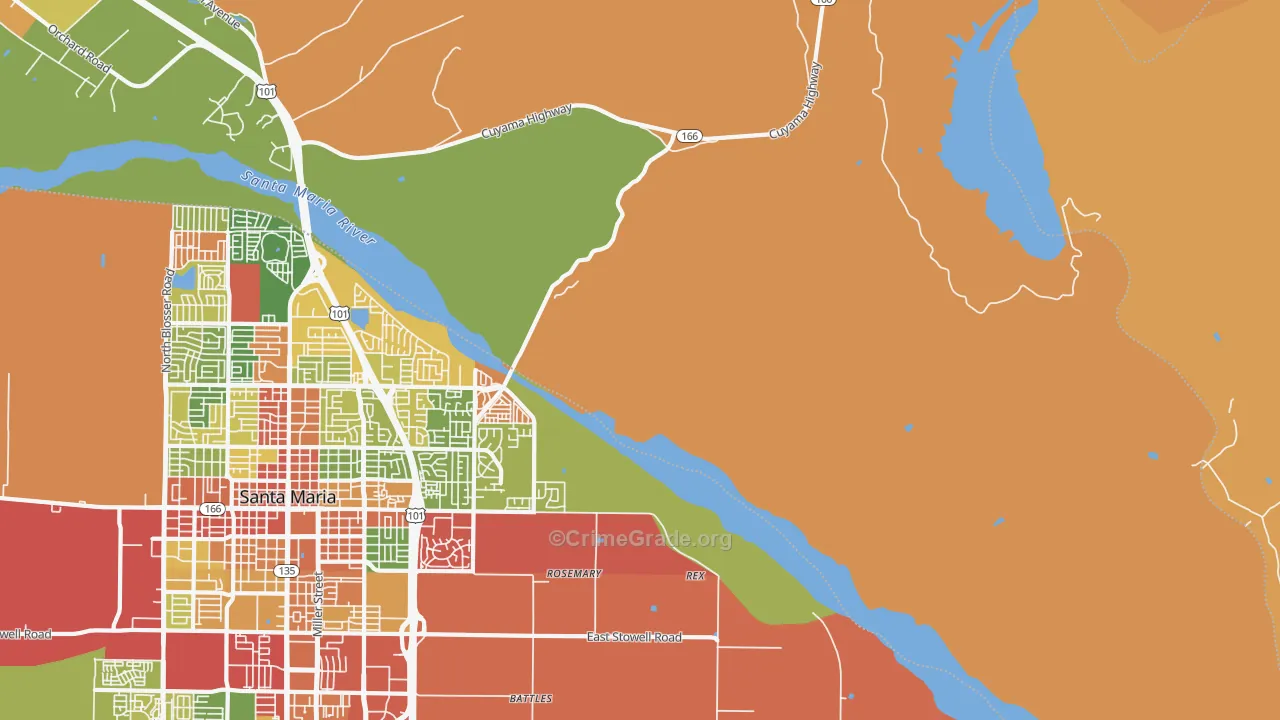 Midco, CA Map of Robbery Rates