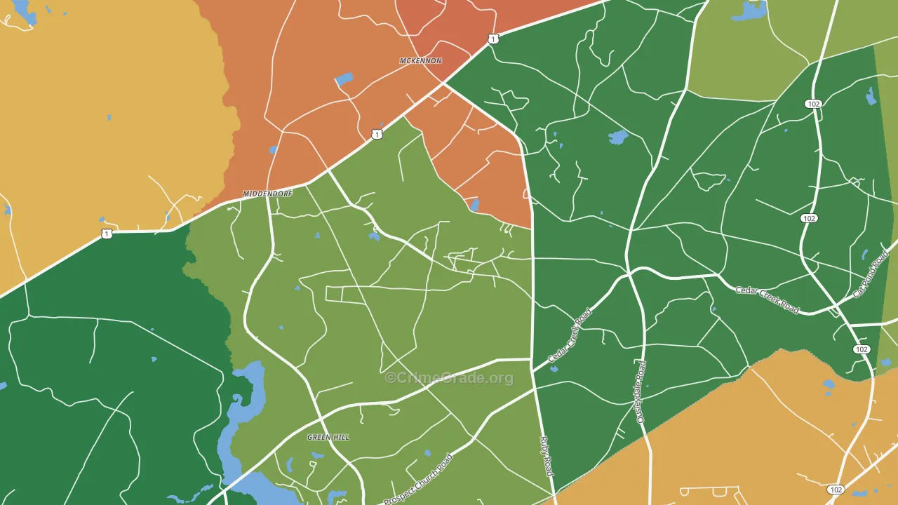 Middendorf, SC Map of Robbery Rates
