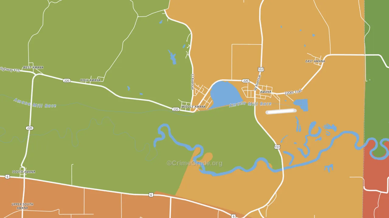 Middle Amana, IA Map of Robbery Rates