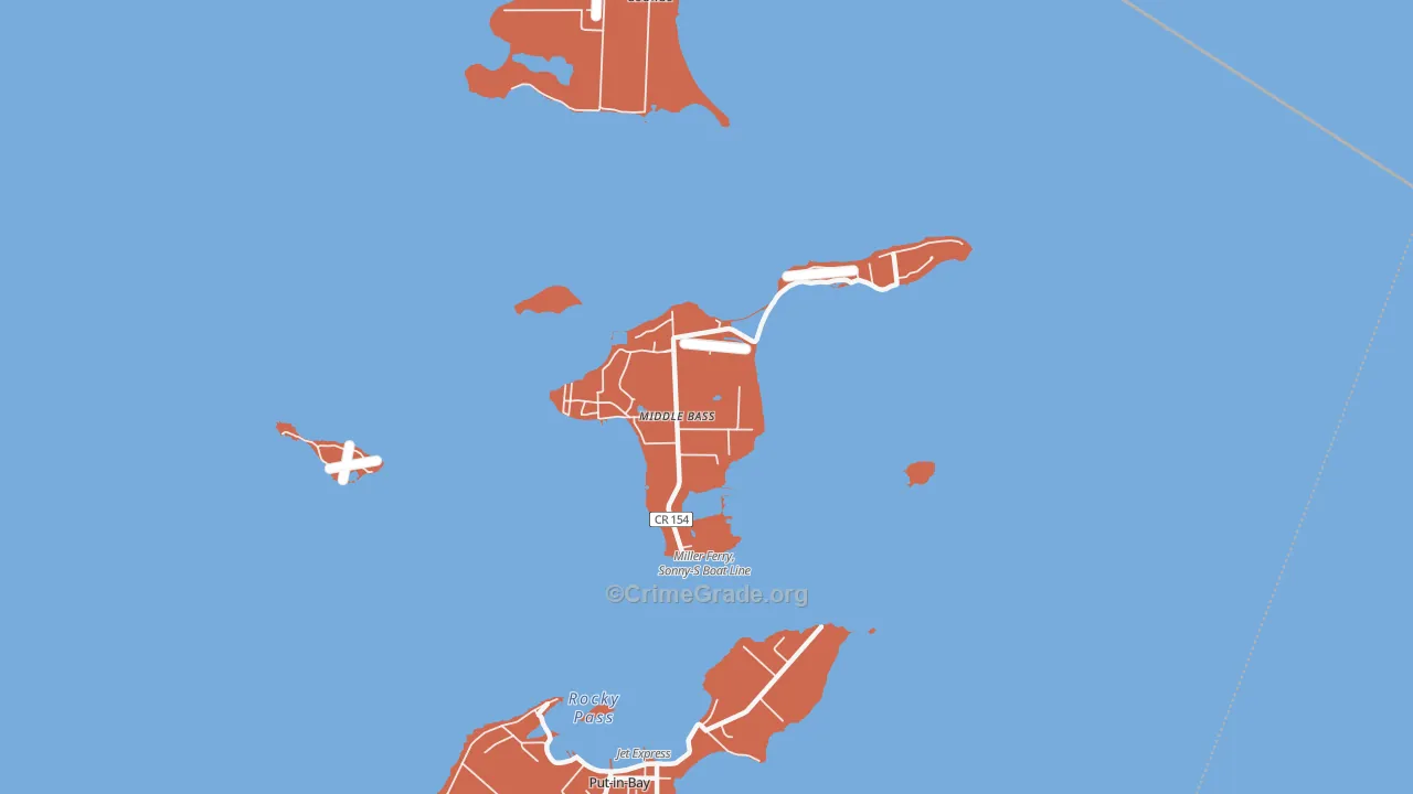 Middle Bass, OH Map of Robbery Rates