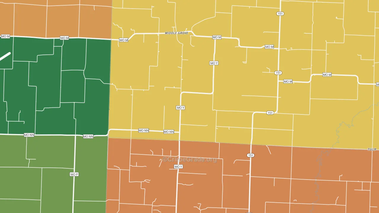 Middle Grove, MO Map of Robbery Rates