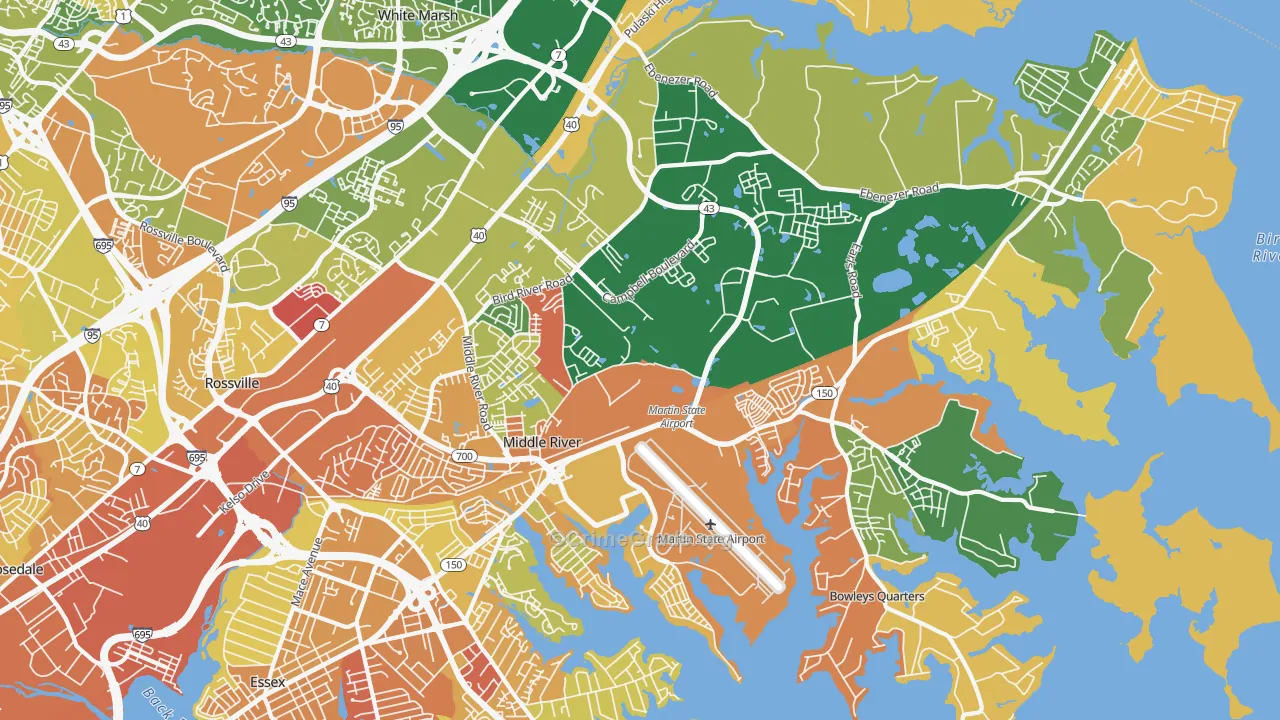 Middle River, MD Map of Robbery Rates