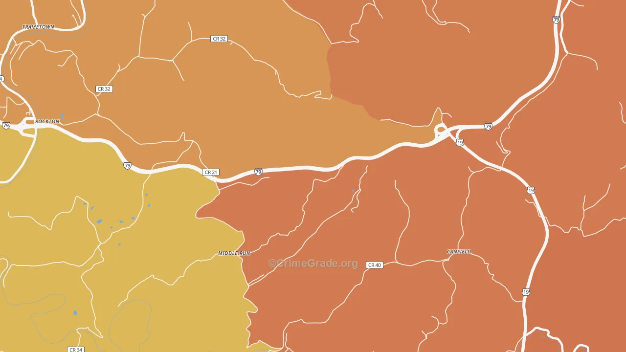Middle Run, WV Map of Robbery Rates