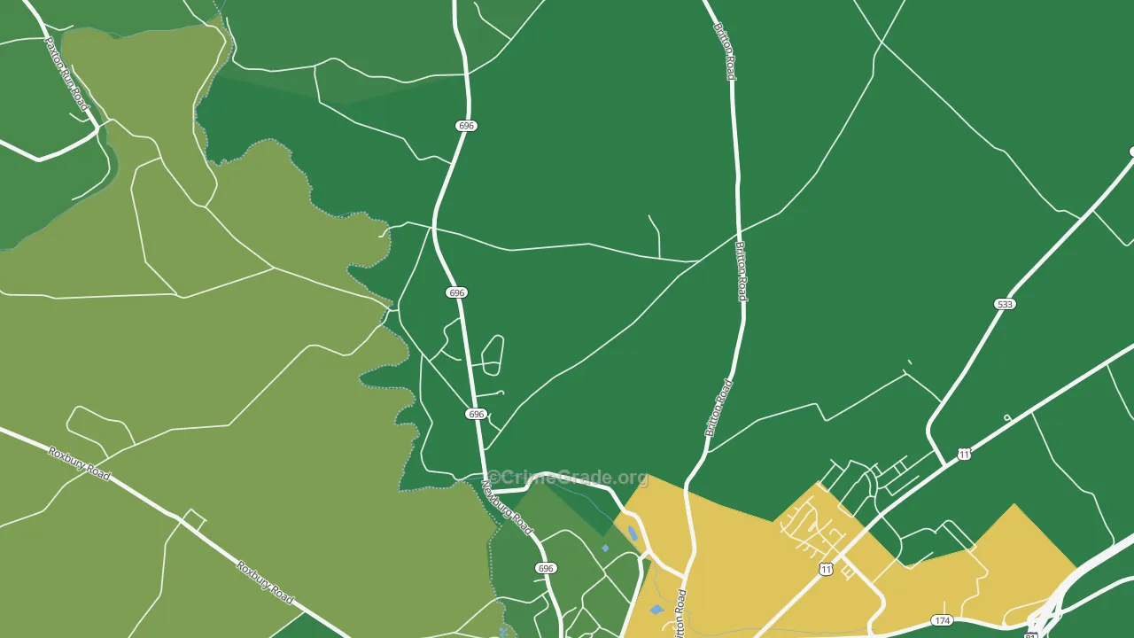 Middle Spring, PA Map of Robbery Rates