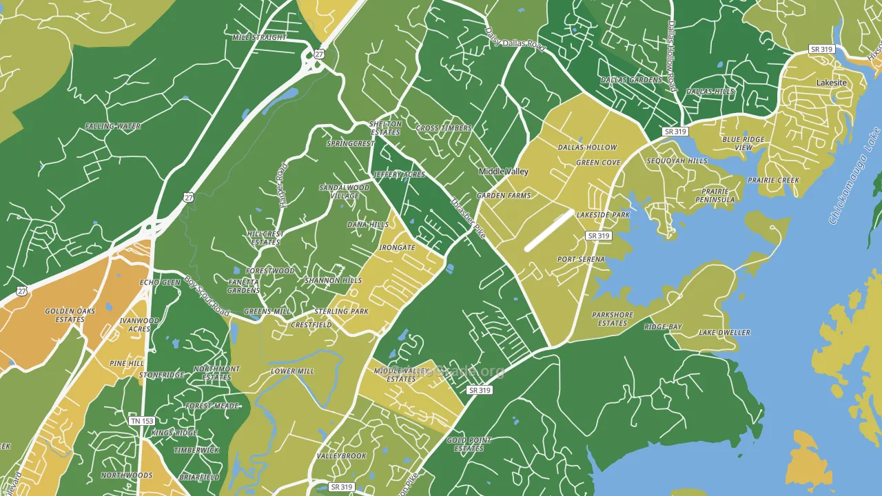 Middle Valley, TN Map of Robbery Rates