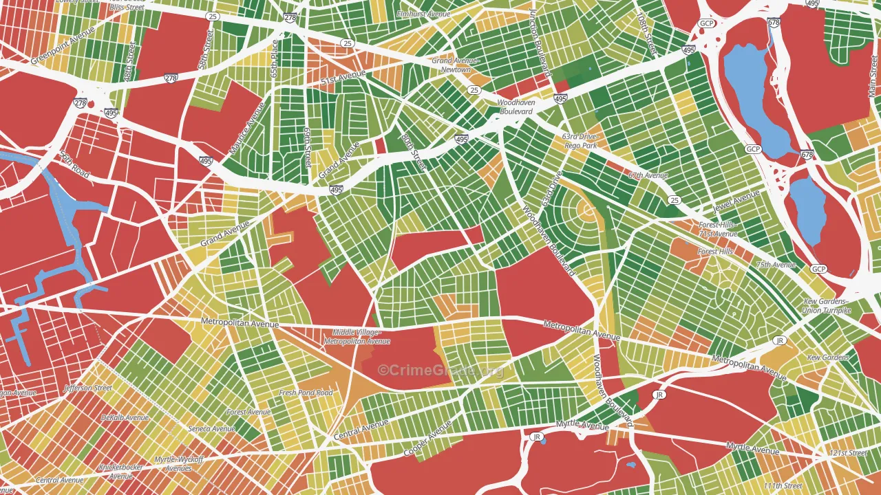 Middle Village, Queens, NY Map of Robbery Rates