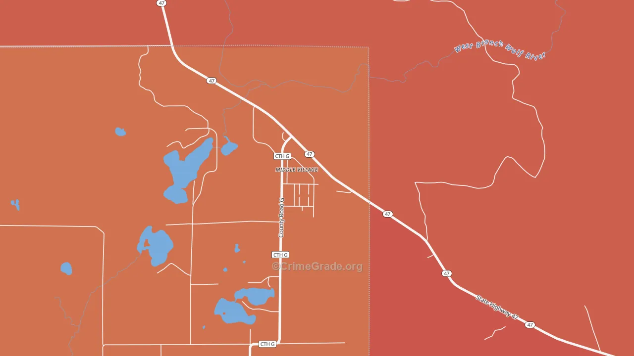 Middle Village, WI Map of Robbery Rates