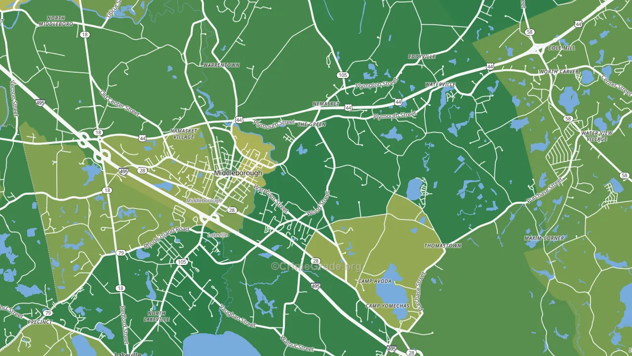 Middleboro, MA Map of Robbery Rates