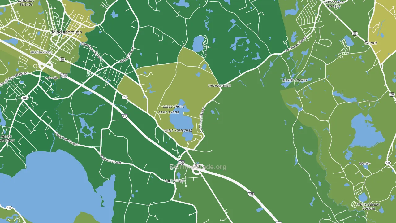 Middleborough, MA Map of Robbery Rates