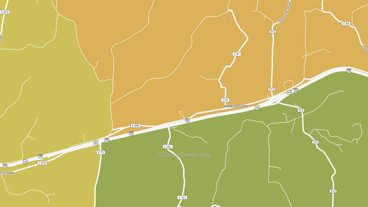 Middlebourne, OH Map of Robbery Rates