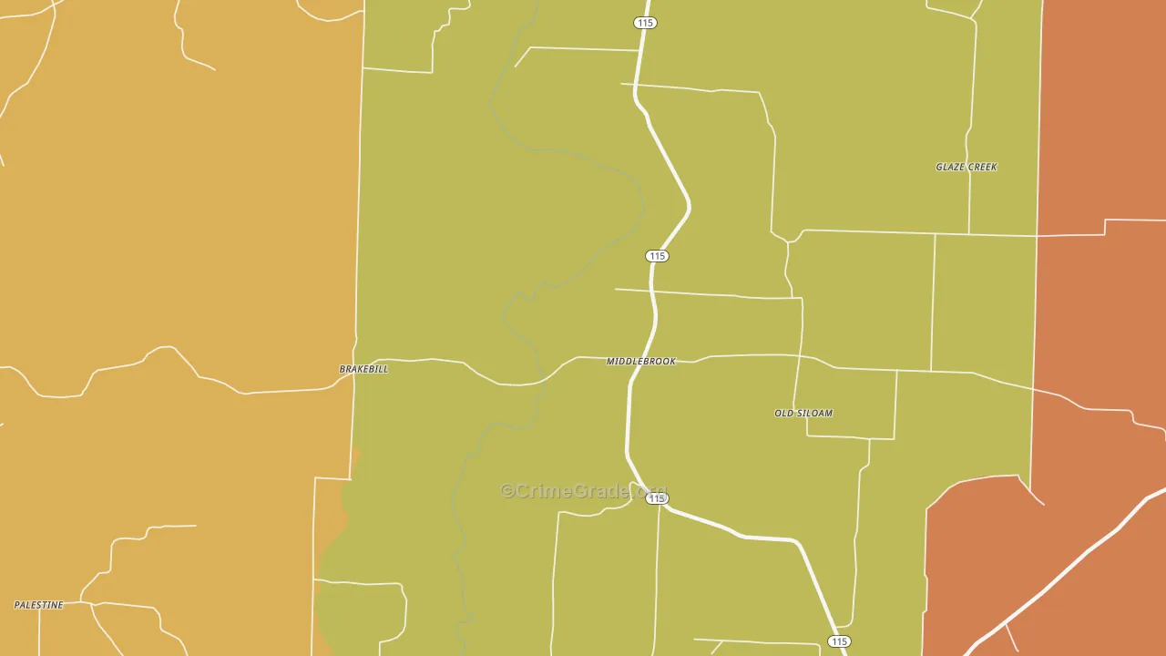 Middlebrook, AR Map of Robbery Rates