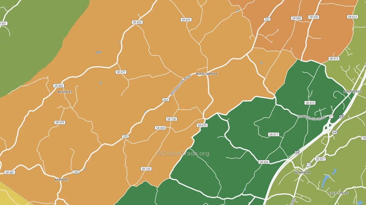 Middlebrook, VA Map of Robbery Rates