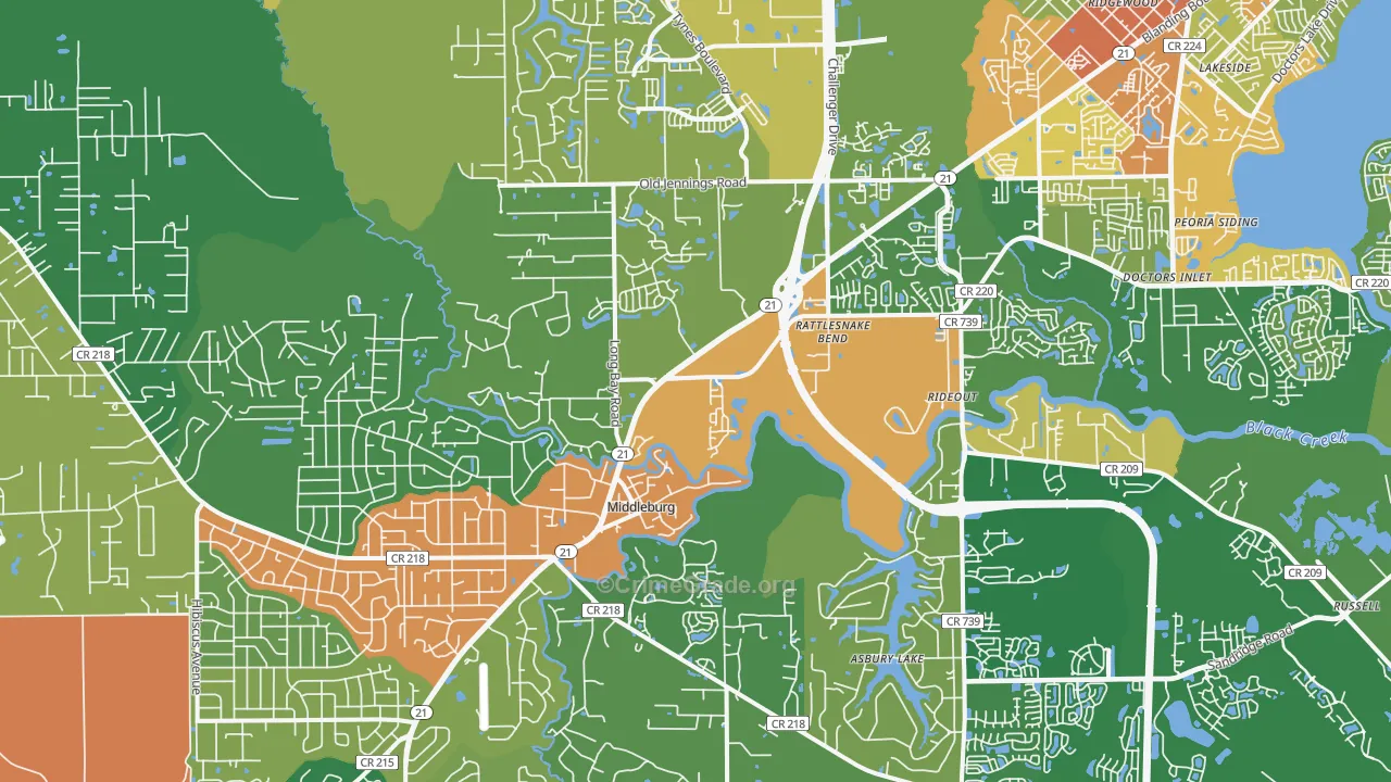 Middleburg, FL Map of Robbery Rates