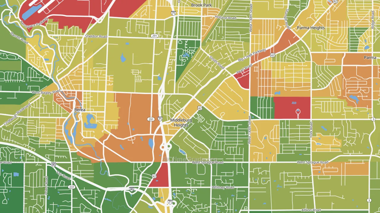 Middleburg Heights, OH Map of Robbery Rates