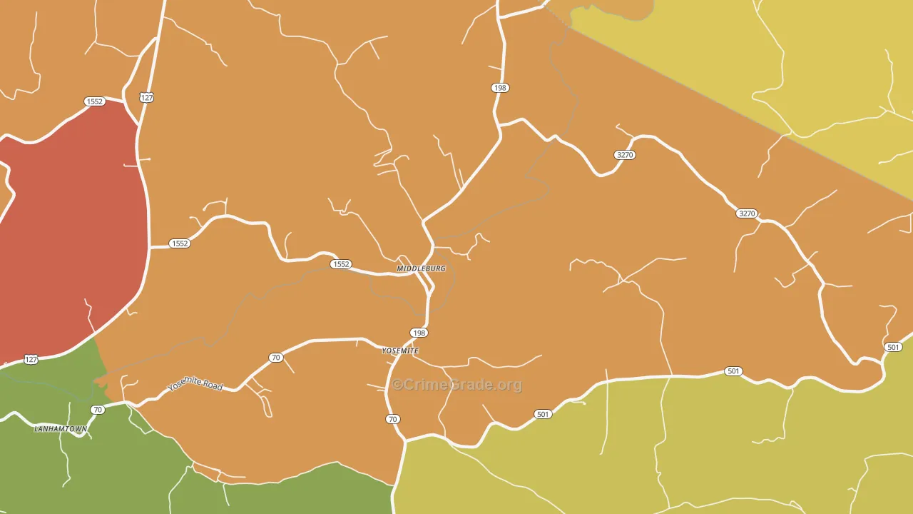 Middleburg, KY Map of Robbery Rates