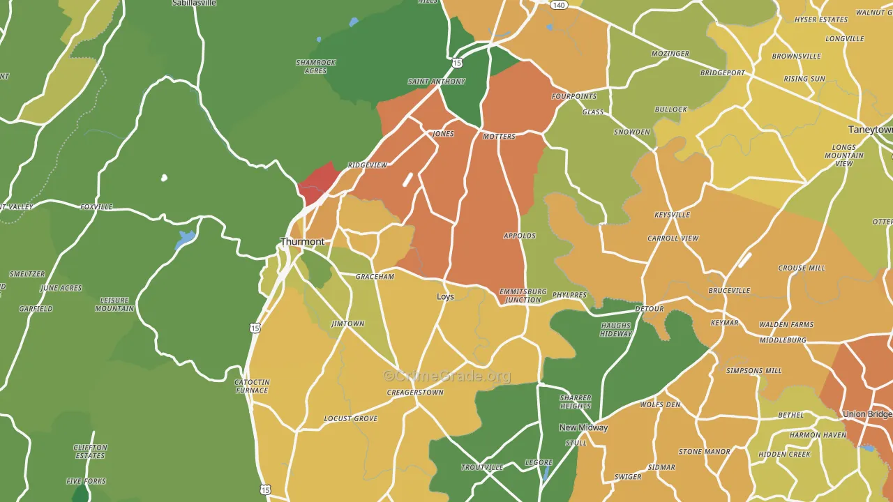 Middleburg, MD Map of Robbery Rates