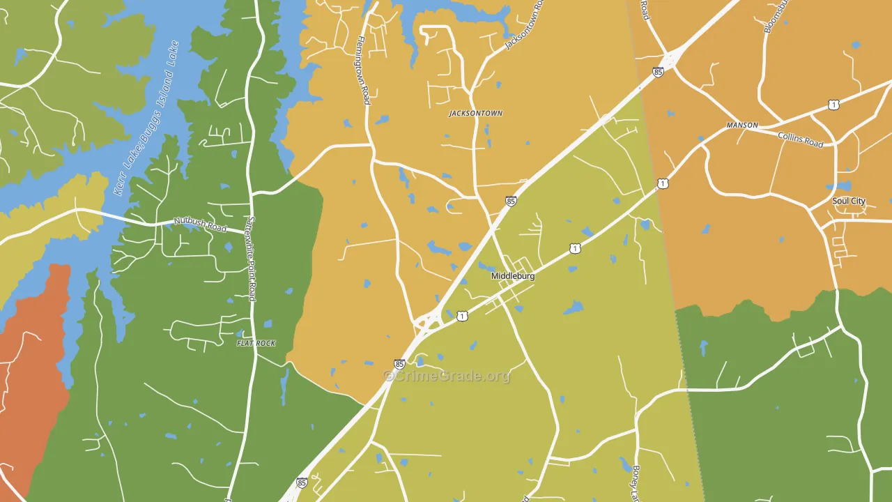 Middleburg, NC Map of Robbery Rates