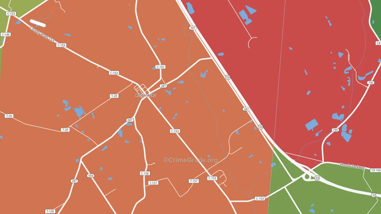 Middleburg, OH Map of Robbery Rates