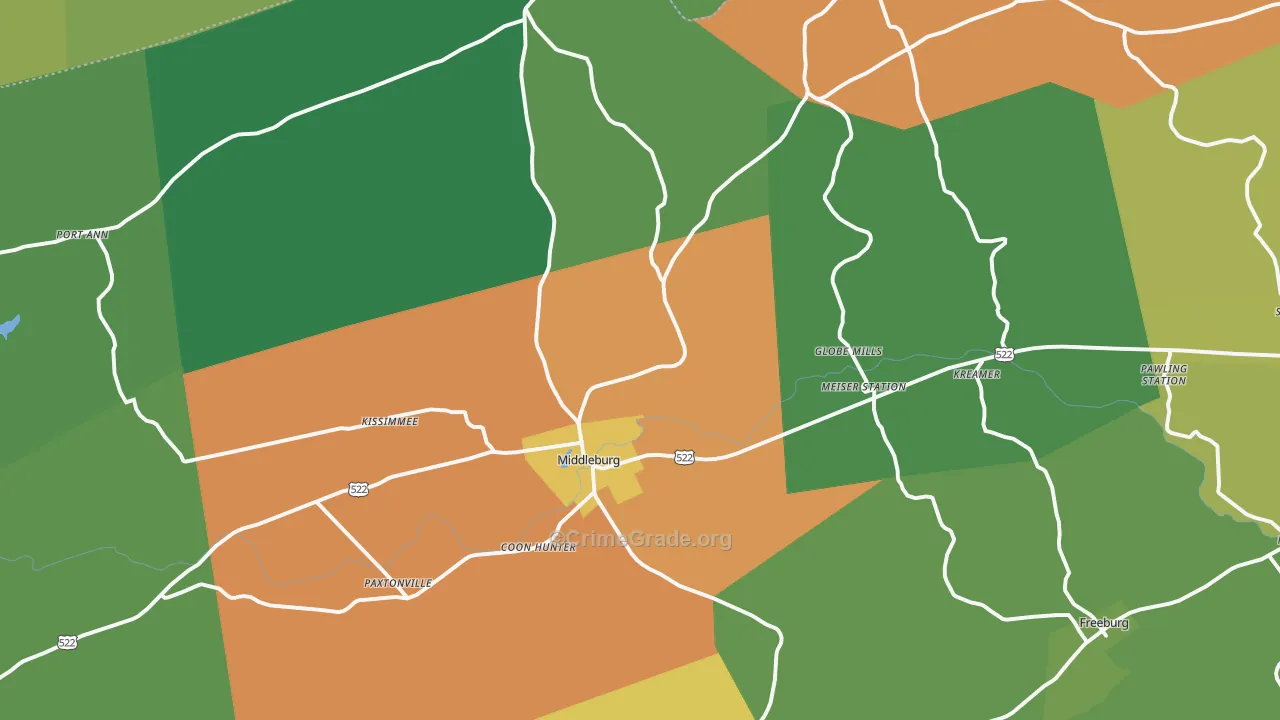 Middleburg, PA Map of Robbery Rates