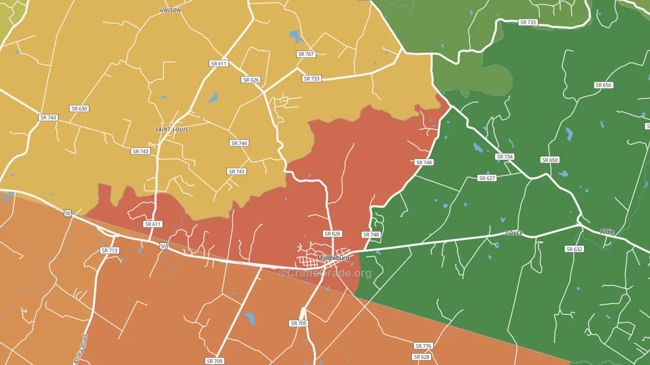 Middleburg, VA Map of Robbery Rates