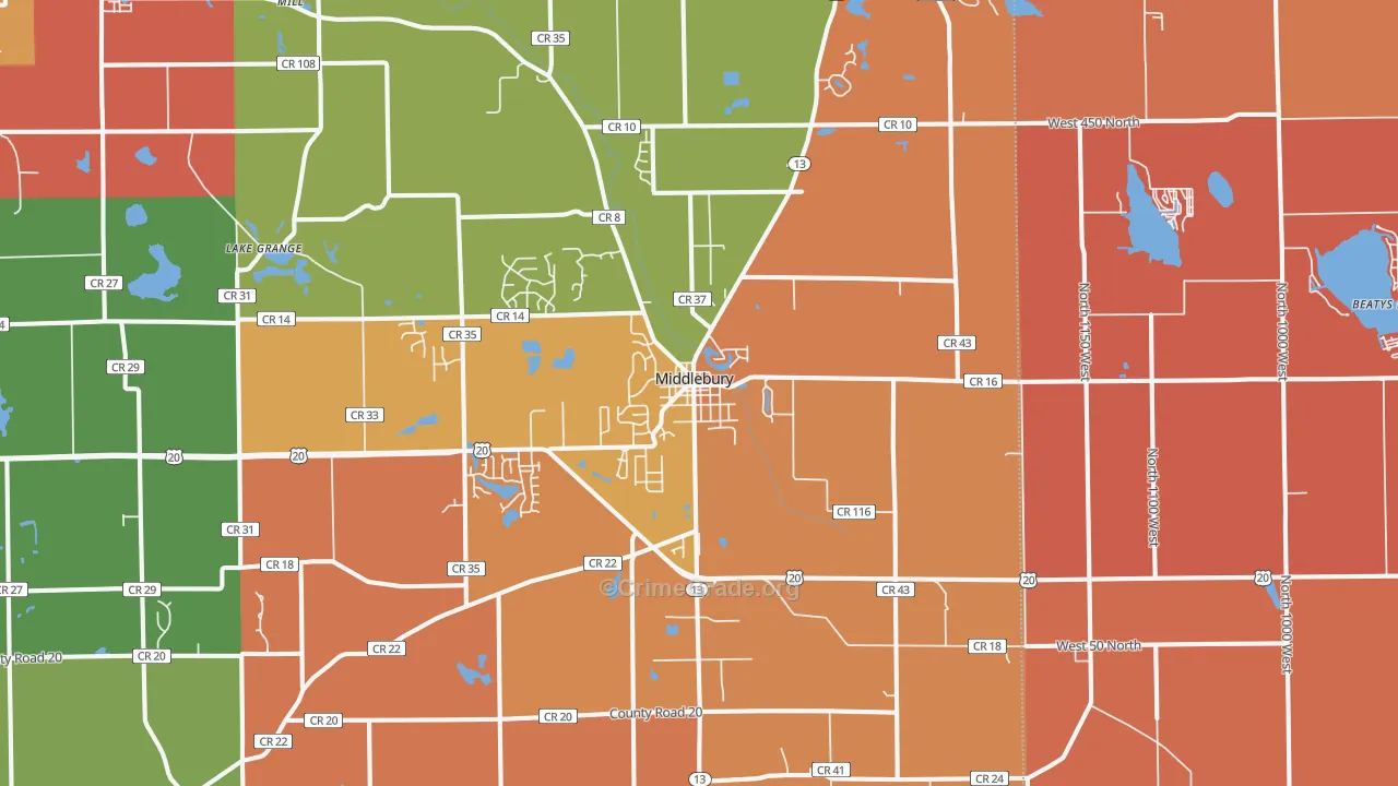 Middlebury, IN Map of Robbery Rates