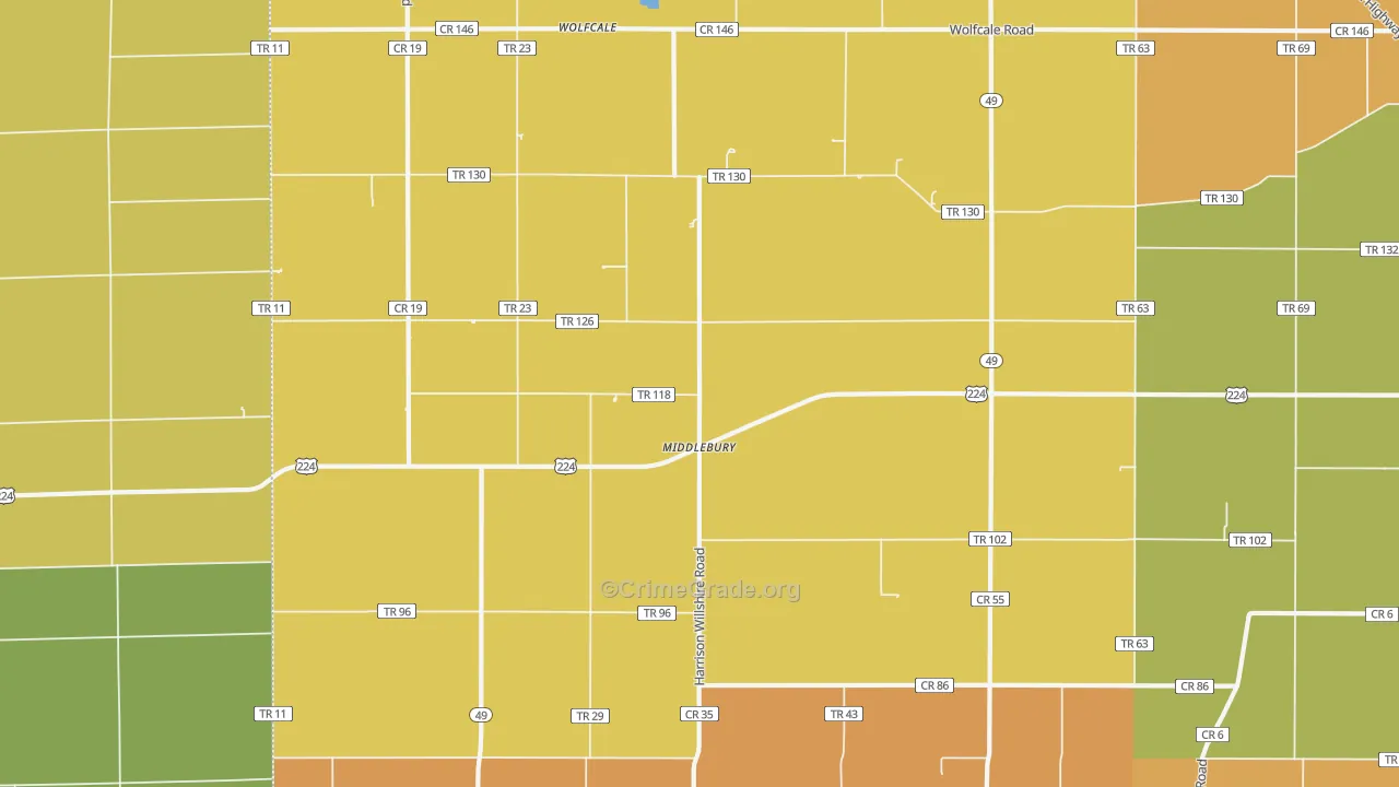 Middlebury, OH Map of Robbery Rates