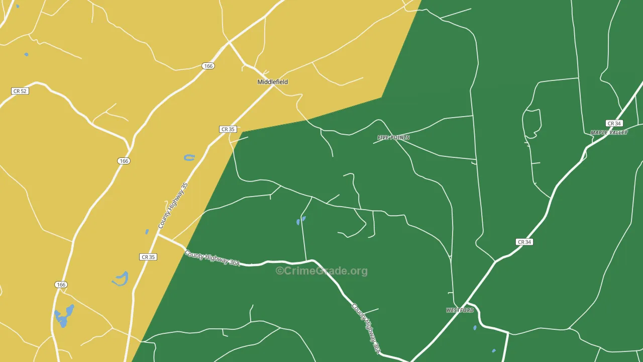 Middlefield, NY Map of Robbery Rates