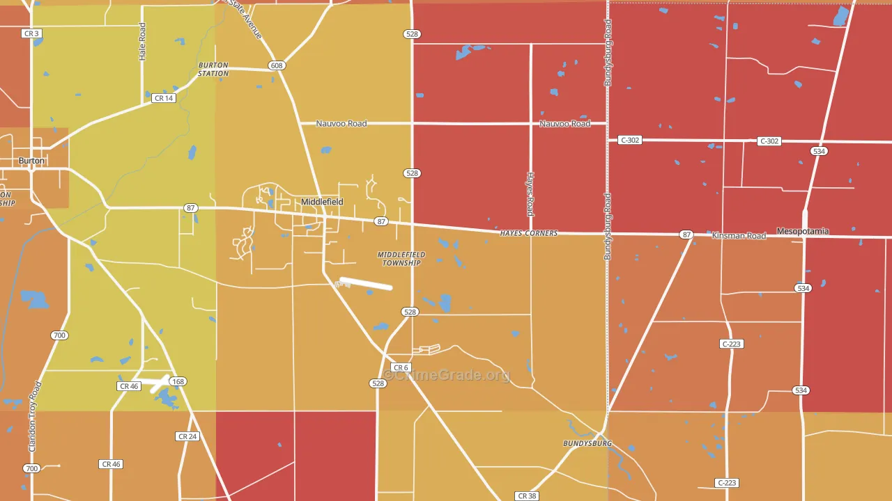 Middlefield, OH Map of Robbery Rates