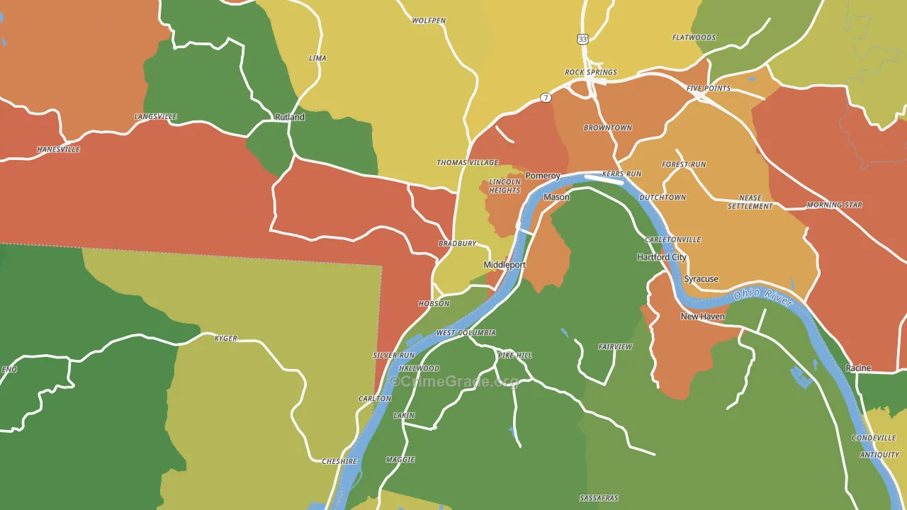 Middleport, OH Map of Robbery Rates