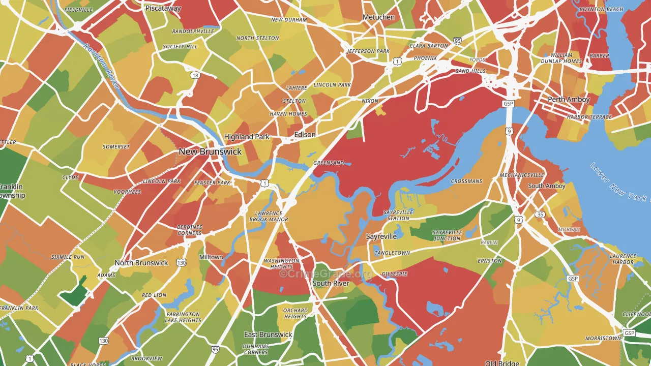 Middlesex County, NJ Map of Robbery Rates