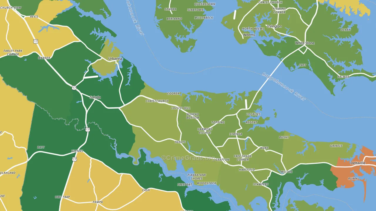 Middlesex County, VA Map of Robbery Rates