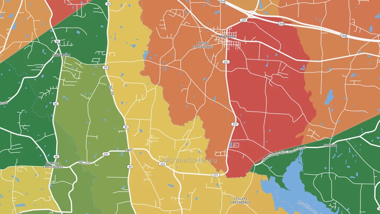 Middlesex, NC Map of Robbery Rates