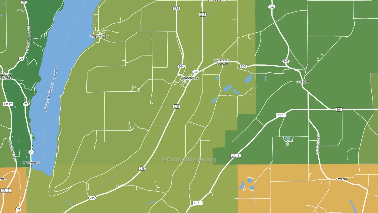 Middlesex, NY Map of Robbery Rates