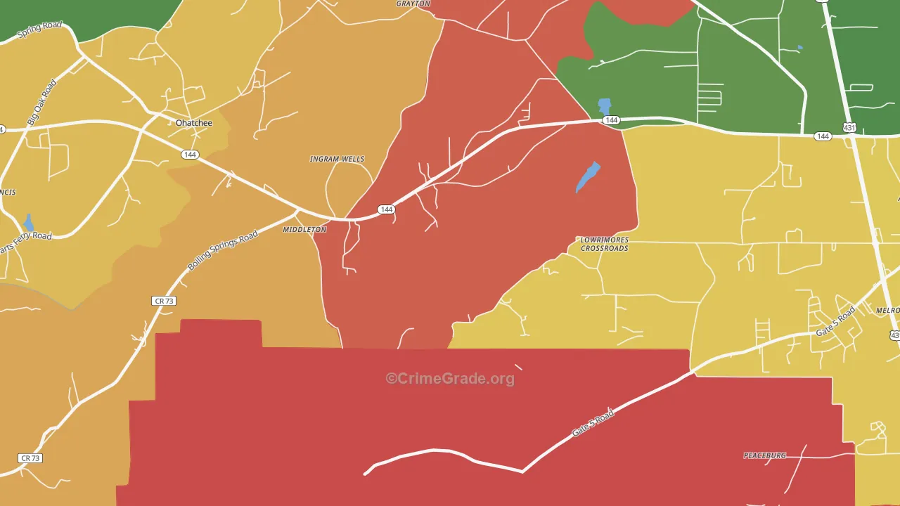 Middleton, AL Map of Robbery Rates
