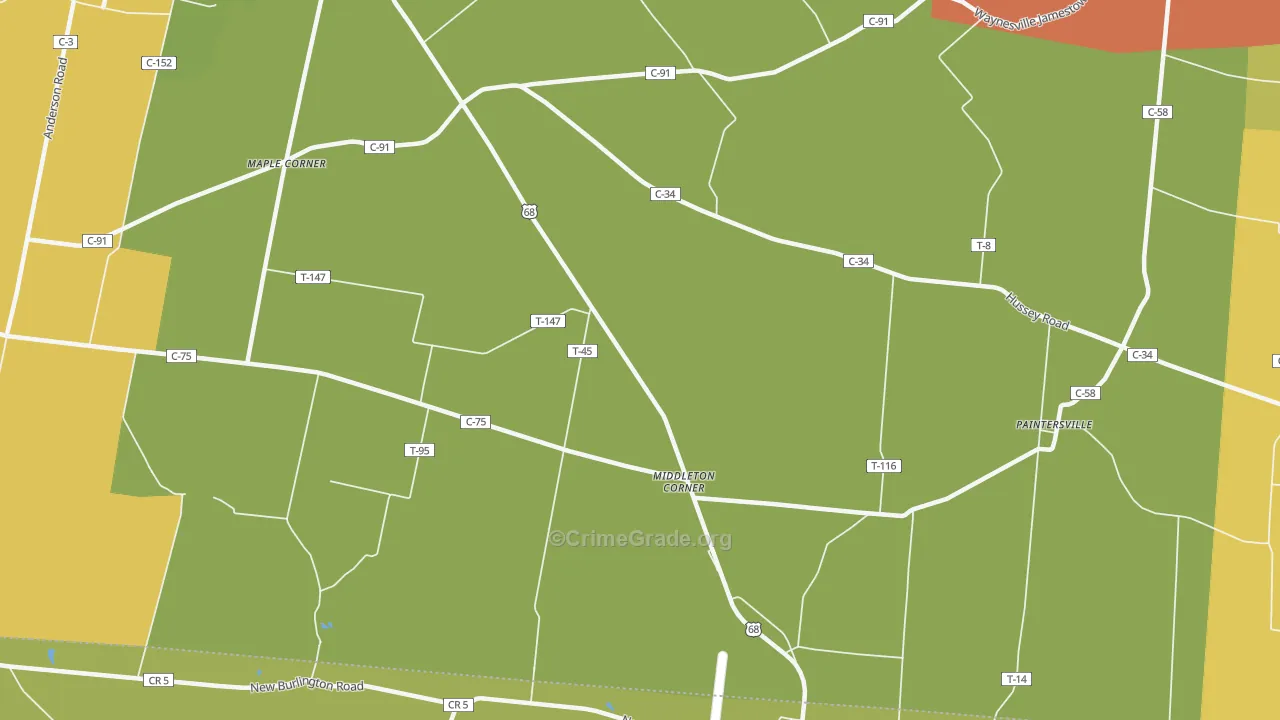 Middleton Corner, OH Map of Robbery Rates