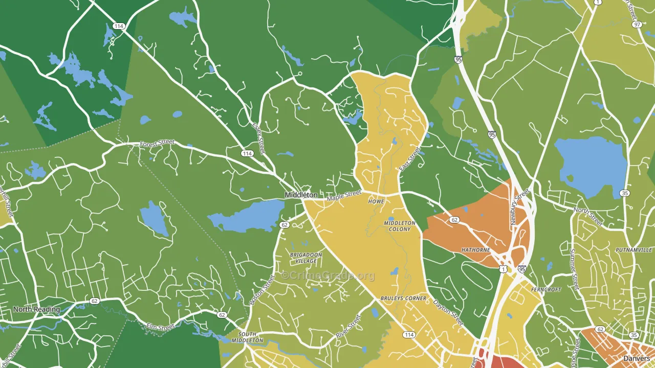 Middleton, MA Map of Robbery Rates