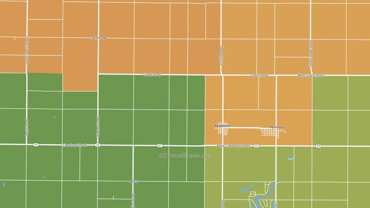 Middleton, MI Map of Robbery Rates