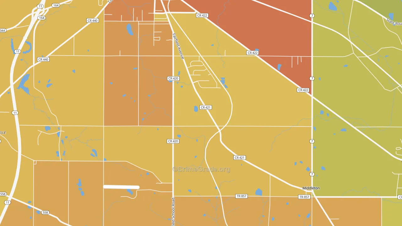Middleton, OH Map of Robbery Rates