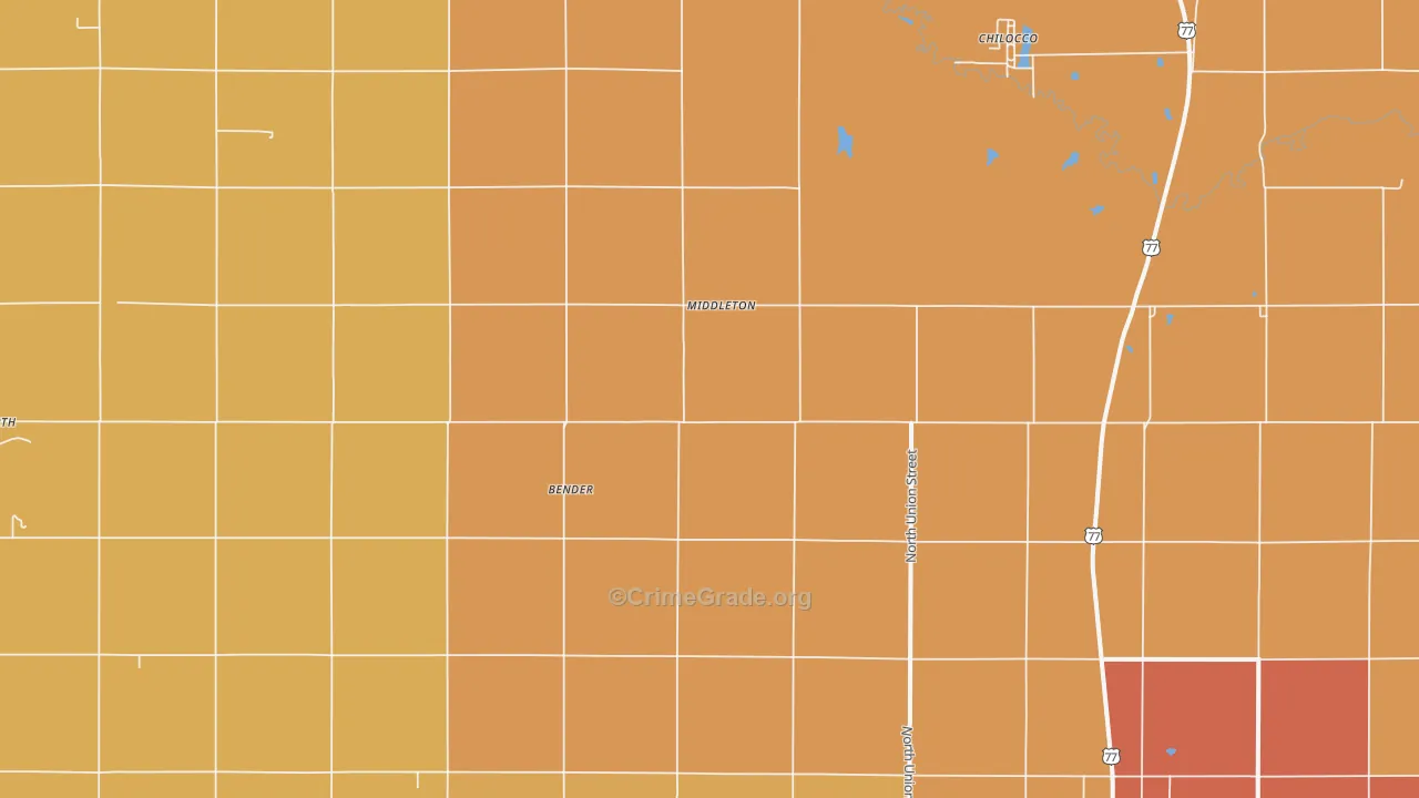 Middleton, OK Map of Robbery Rates