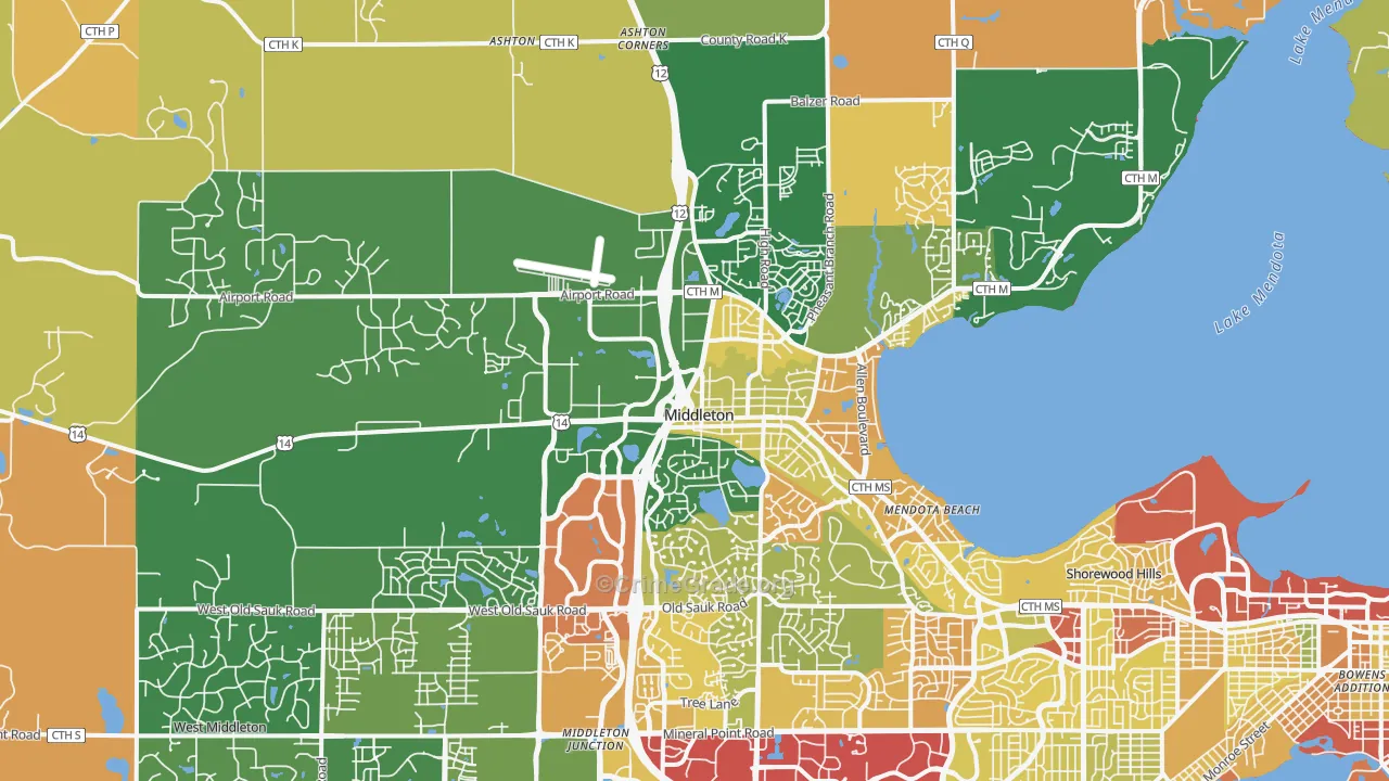 Middleton, WI Map of Robbery Rates