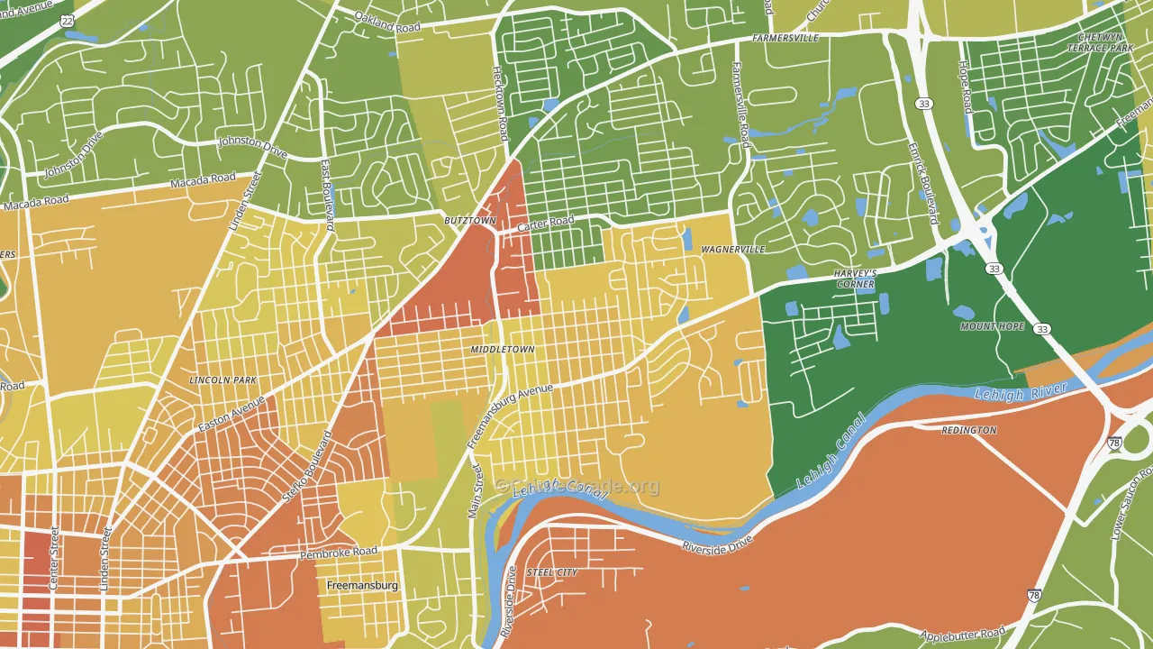 middletown, Bethlehem, PA Map of Robbery Rates