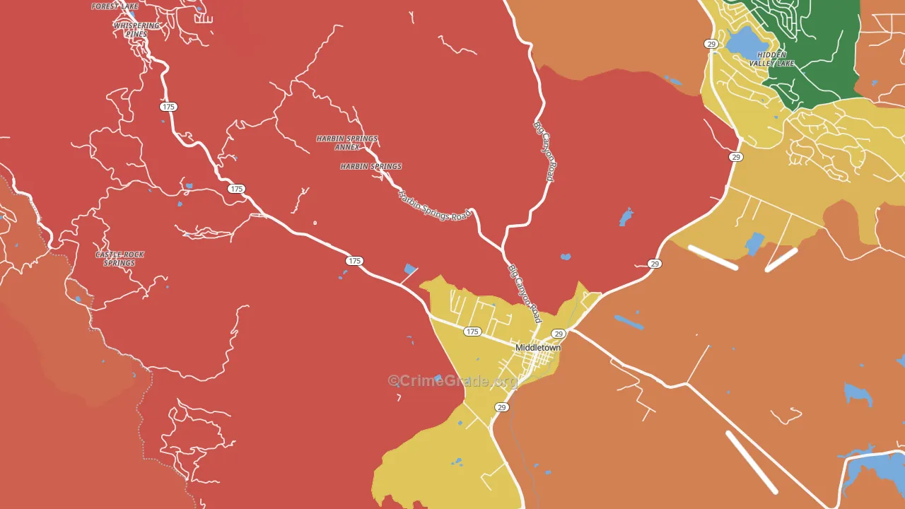 Middletown, CA Map of Robbery Rates