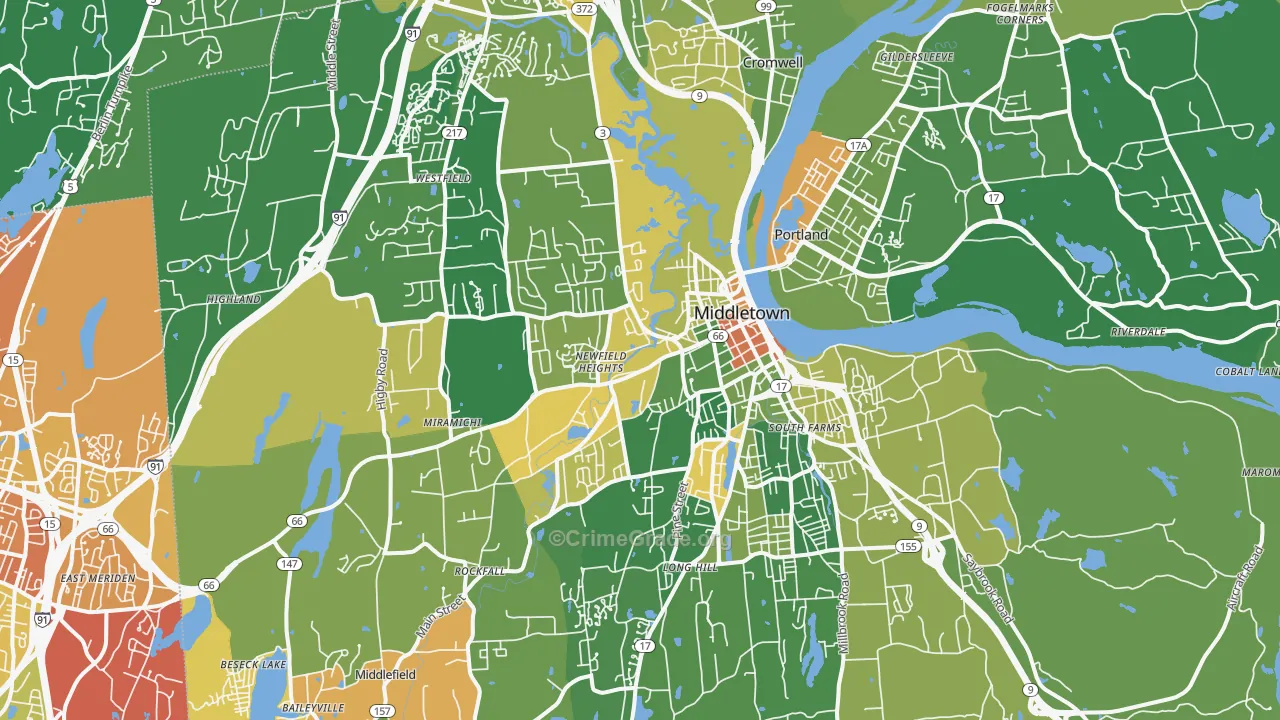 Middletown, CT Map of Robbery Rates