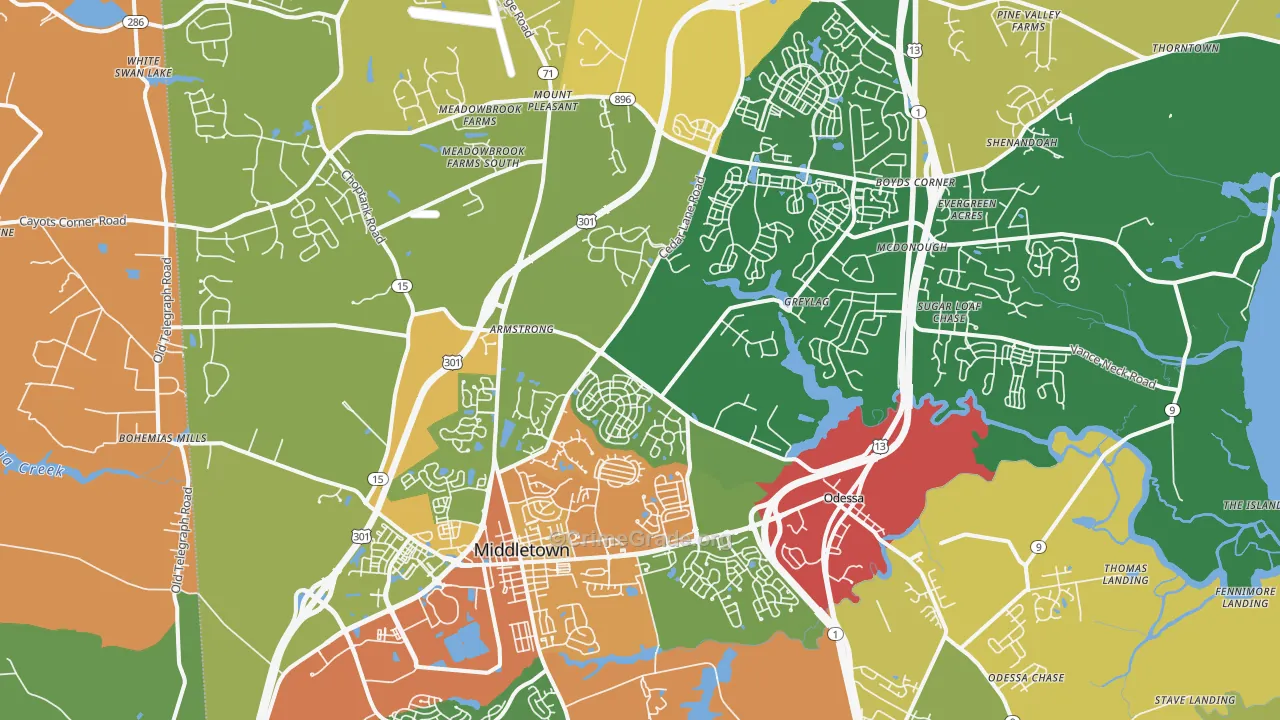 Middletown, DE Map of Robbery Rates