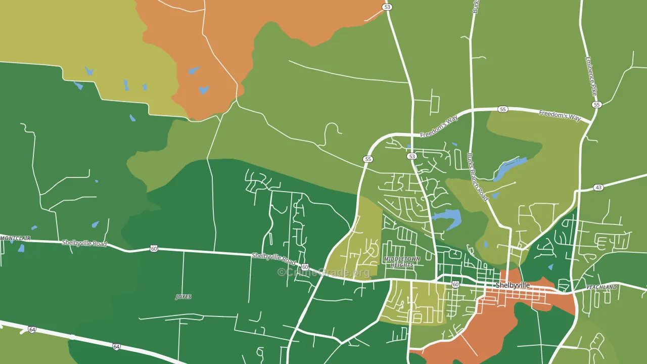 Middletown Heights, KY Map of Robbery Rates