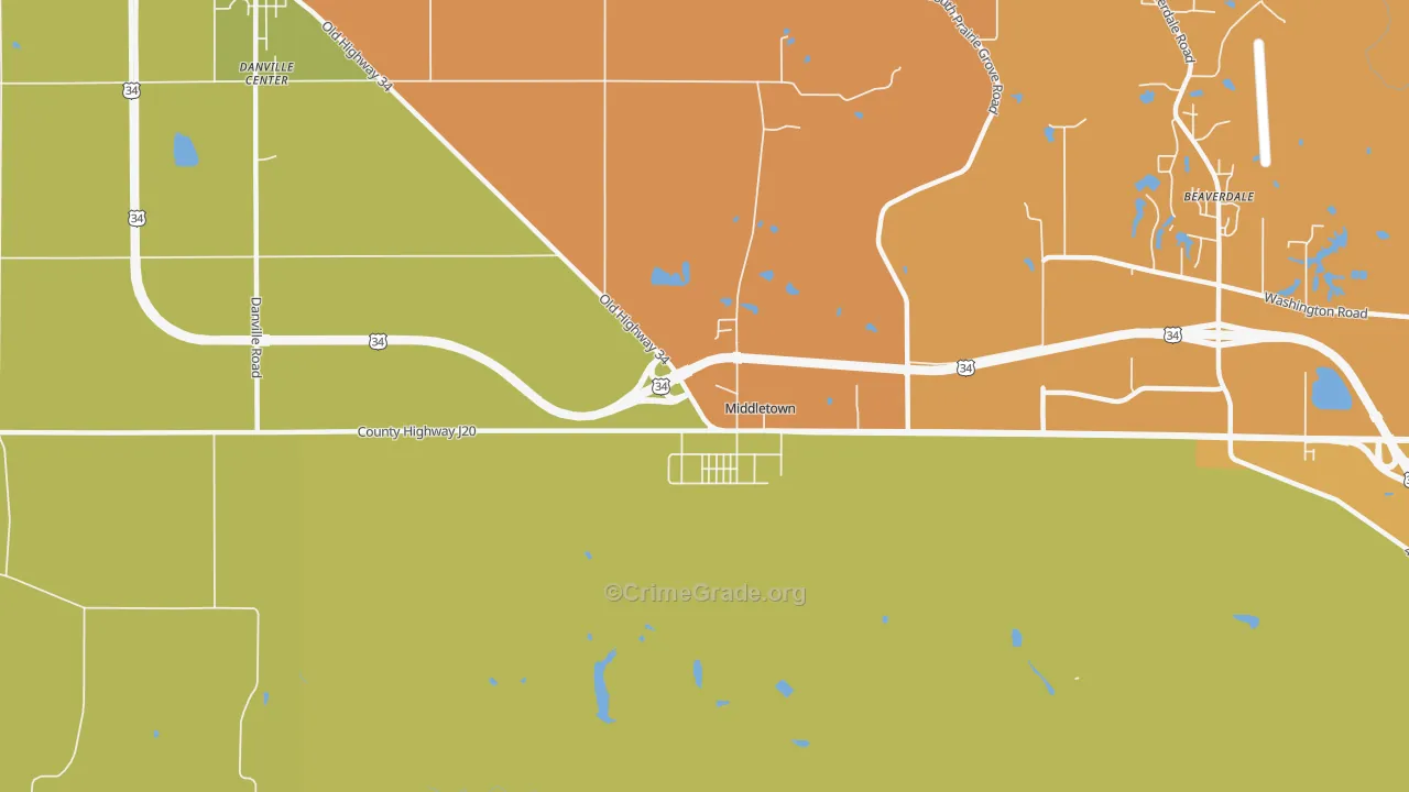 Middletown, IA Map of Robbery Rates