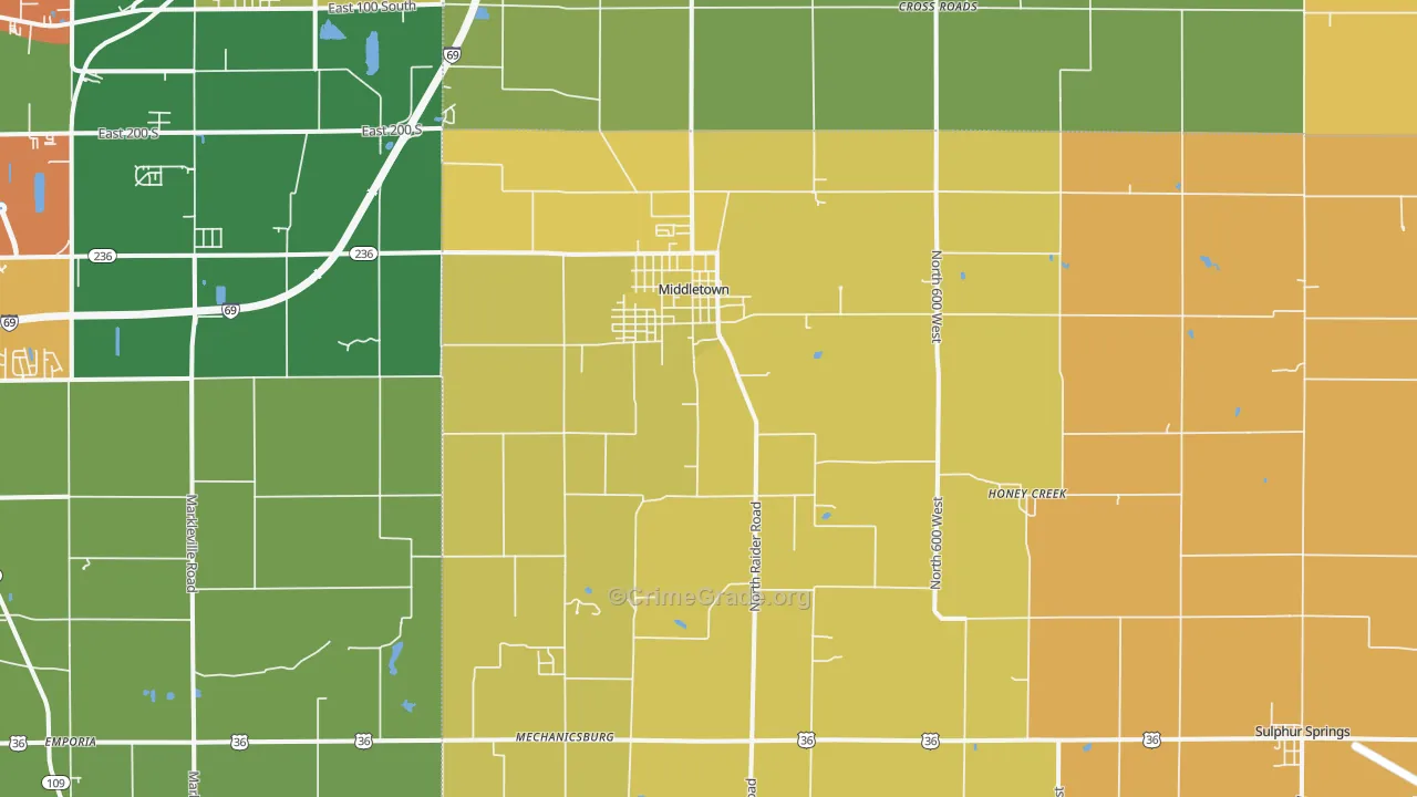 Middletown, IN Map of Robbery Rates