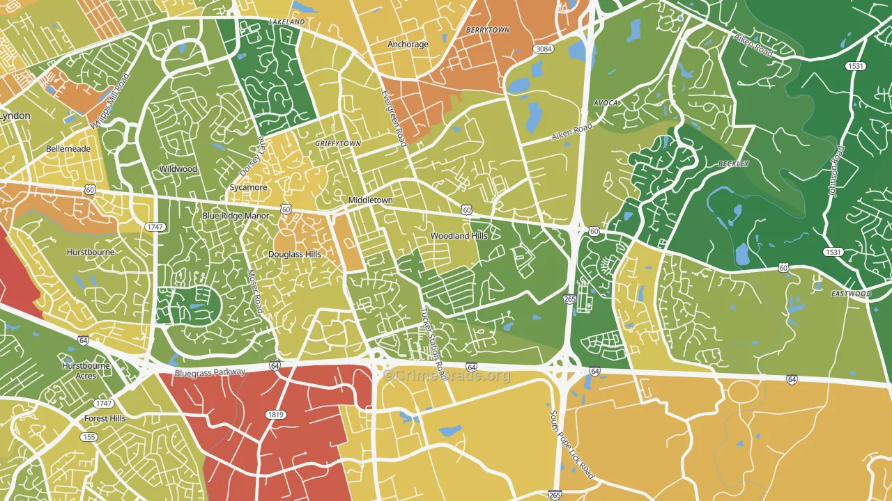 Middletown, KY Map of Robbery Rates